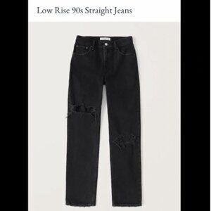 A&F 90’s Low Rise Straight Jeans Black Distressed